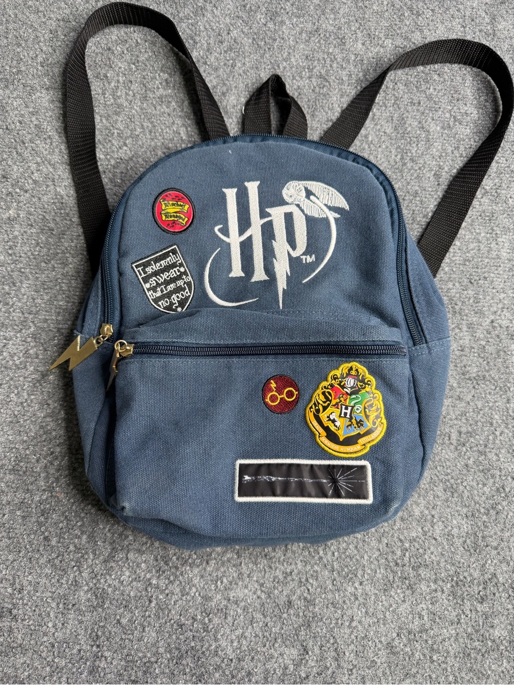 Harry Potter Navy Blue Mini Backpack with Hogwarts Patches